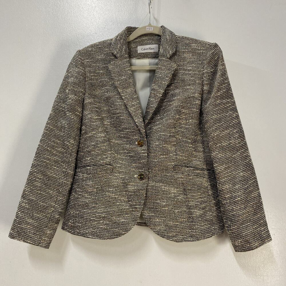 Calvin Klein Women’s Multicolor Lined Blazer. Sz 10 Purple, White, Gold/Silver